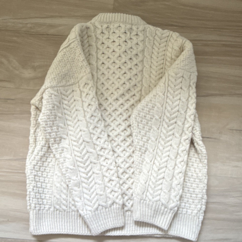 Aran Sweater Ireland Women's Ivory Wool Cable-Knit Button Cardigan Sweater M - Picture 5 of 8